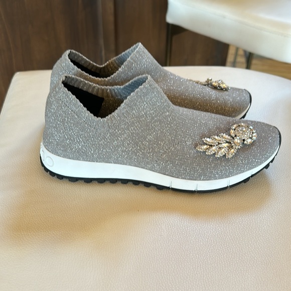 Jimmy Choo silver/grey knit trainers with crystals - Picture 3 of 6
